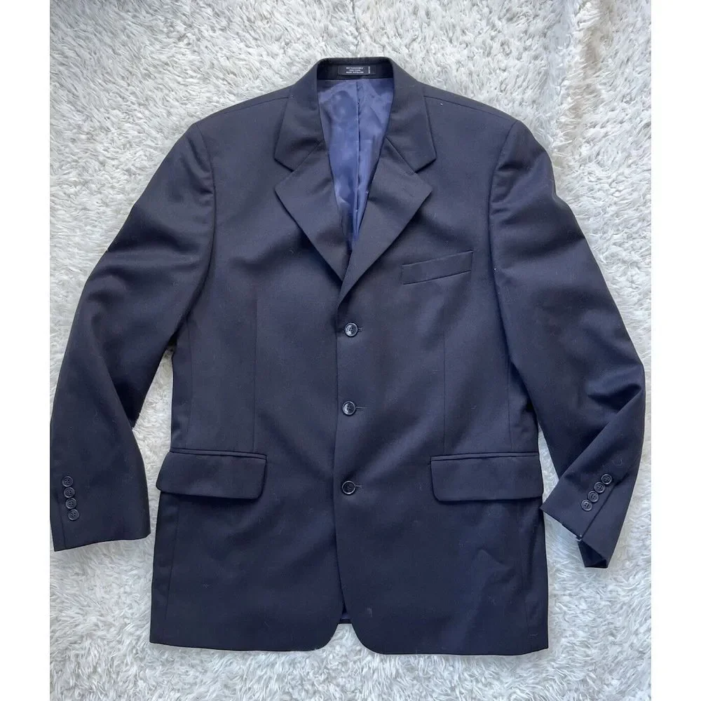 Andre' Villard of Paris Wool Black Blazer Jacket Suit Size Button Regular 42 EUC